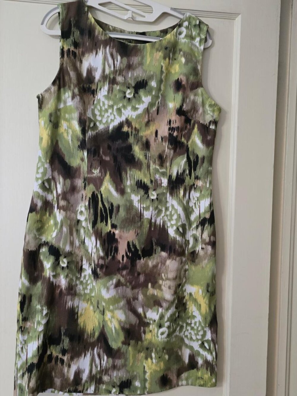 L Unbranded Sleeveless Sheath Midi Dress - abstract green brown & white floral